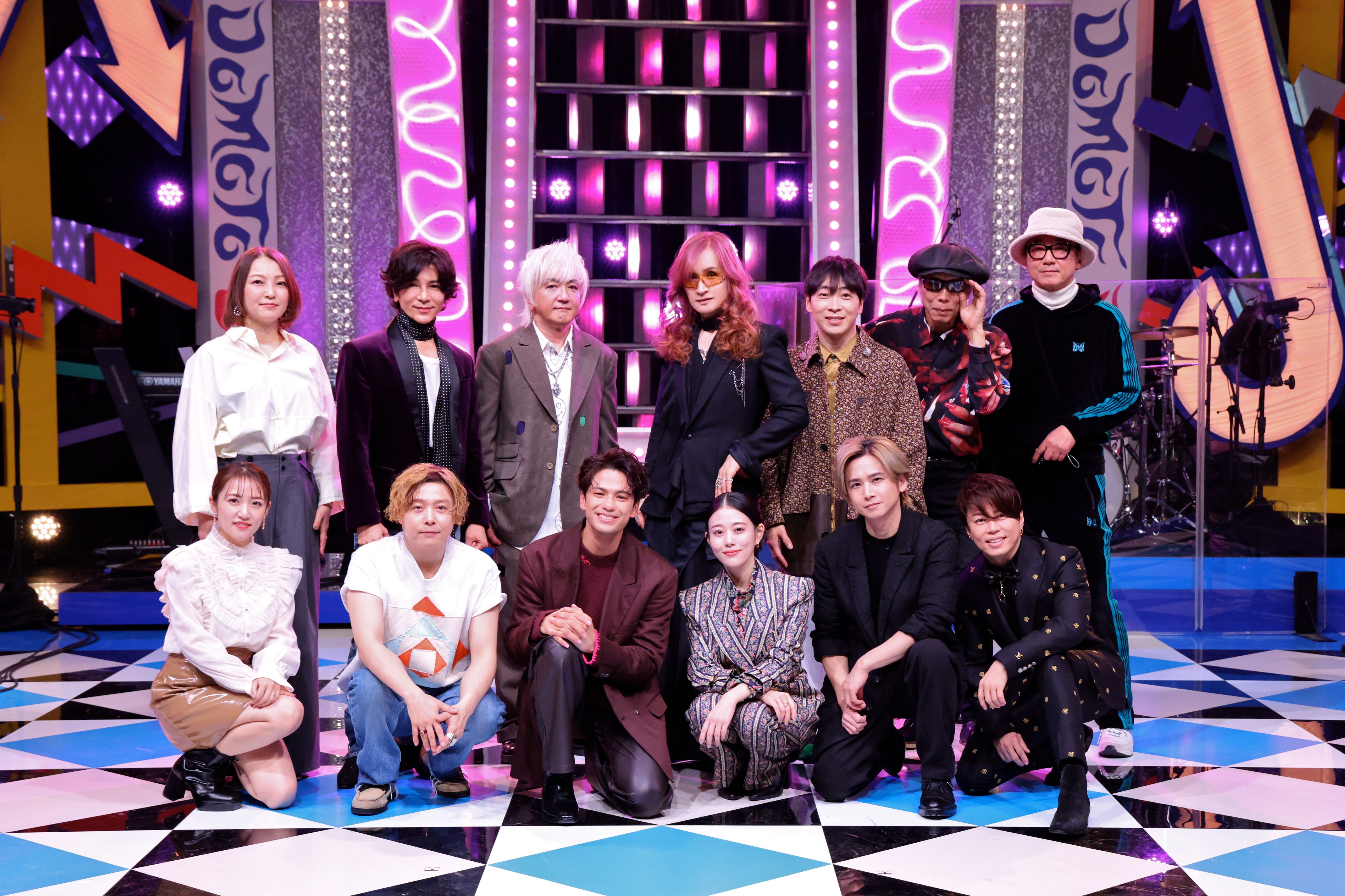 （上段左から）加藤いづみ、武田真治、浅倉大介、高見沢俊彦、堂島孝平、屋敷豪太、吉田建／（下段左から）高橋みなみ、堂本剛、森崎ウィン、高畑充希、堂本光一、西川貴教（C）フジテレビ