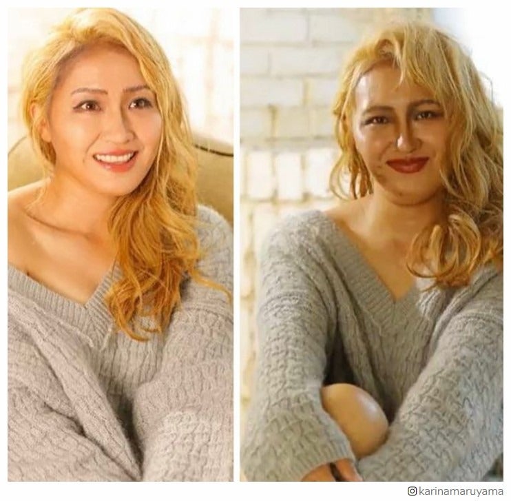 丸山桂里奈、“奇跡の1枚”＆オフショットの比較写真公開「面白すぎ」「金髪ロングが似合ってる」の声