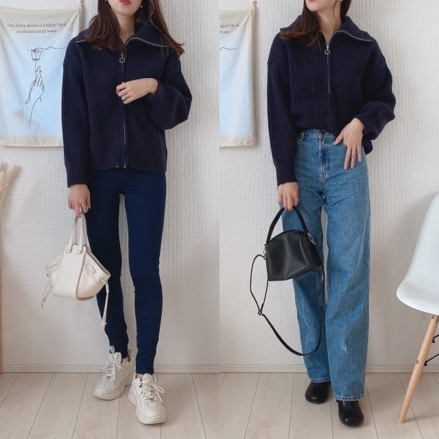 GU　ハーフジップ　ニット　コーデ　デニム　NG　OK