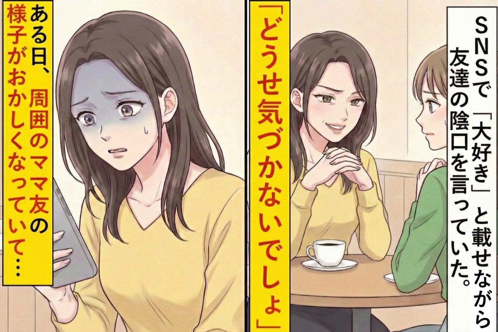 SNSで「大好き」と載せながら友達の陰口を言っていた→ある日、周囲のママ友の様子がおかしくなっていて...