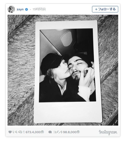 ゼイン・マリク、ジジ・ハディッドとの密着2ショット公開/ゼイン・マリクInstagramより