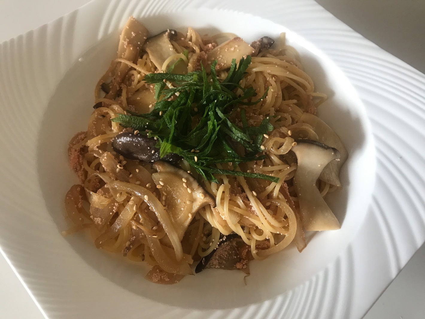 つくるのも食べるのも大好きです！最近つくったもの＊きのこの明太子パスタ／内田嶺衣奈アナウンサー（提供写真）