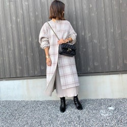 【カラー別】チェック柄ロングコートでつくるカジュアルコーデ