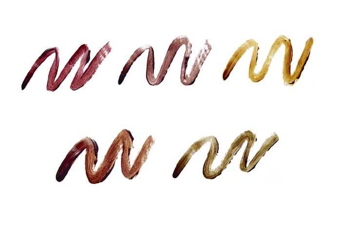 (上段左から)“バーガンディブラウン”、“ダークチョコブラウン”、“ライトブラウン”(下段左から)“ナチュラルブラウン”、“オリーブブラウン”/画像提供:エチュードハウス