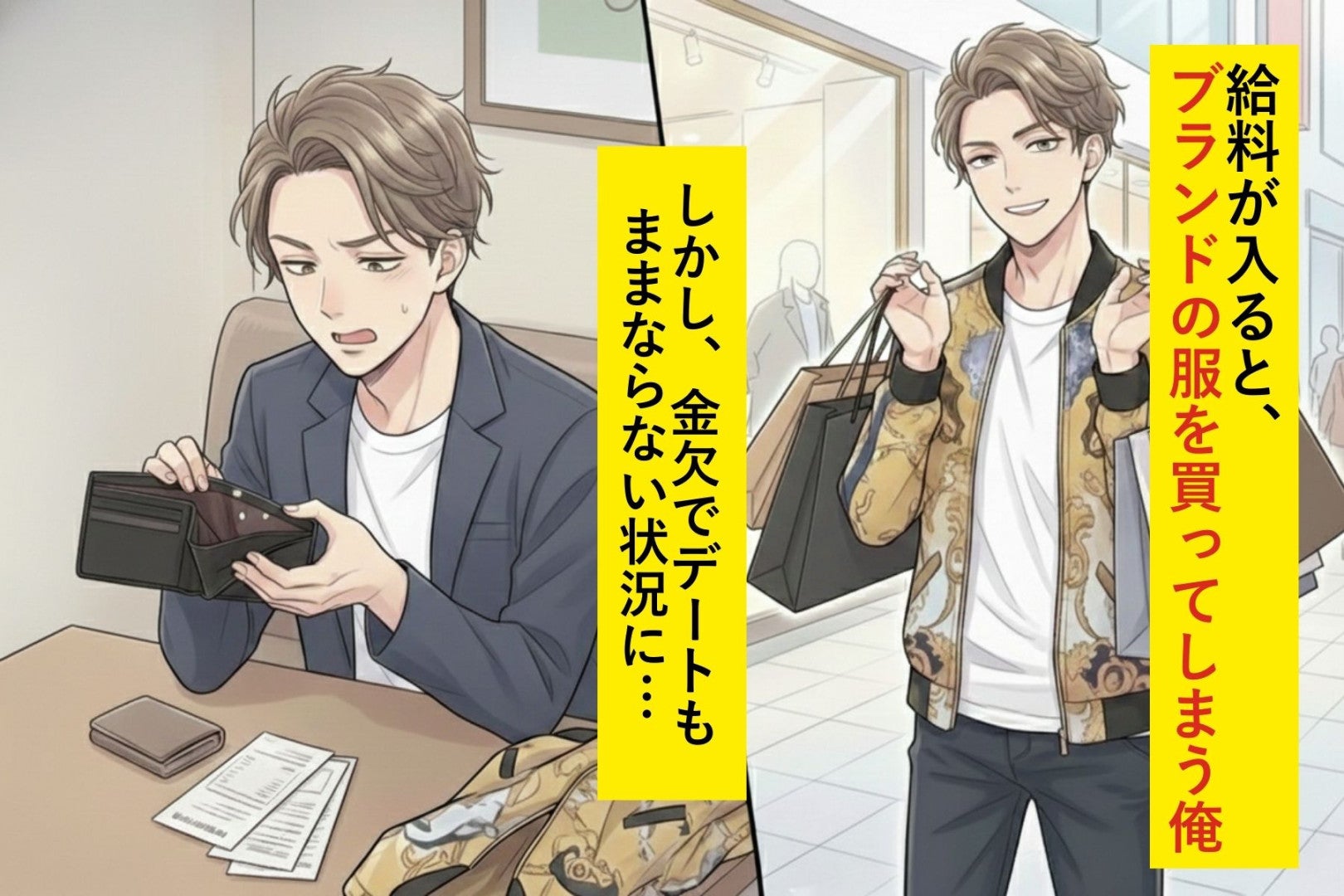 かっこよく見られたくて高級服を買い漁った俺→金欠でデートもままならない状況に…彼女の一言で目が覚めた