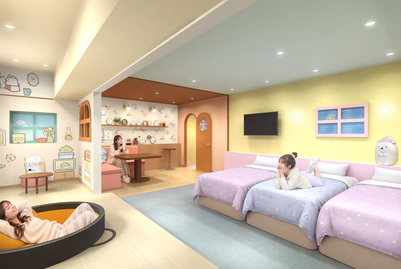 すみっコたちといっしょにおとまり会のお部屋（C）2026 San-X Co．，Ltd．All Rights Reserved．
