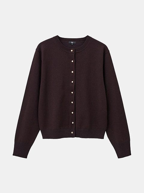 PLSTのメリノウールブレンドメタルボタンカーディガン
