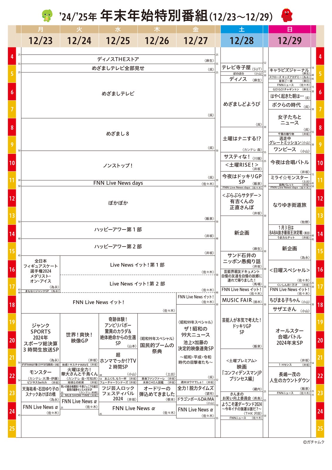 2024年-2025年年末年始特別番組タイムテーブル（提供写真）