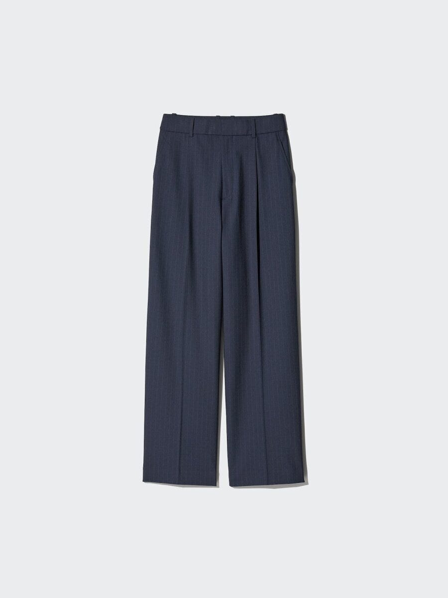 タックワイドパンツストライプ 2026春ユニクロ大人女性おすすめタックワイドパンツストライプ