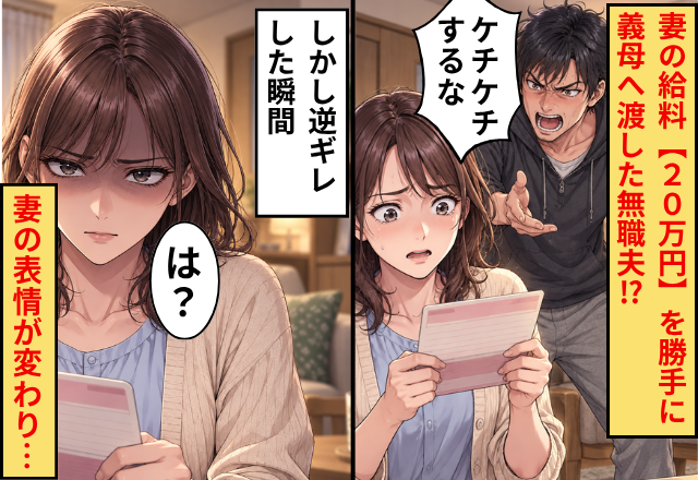 妻の給料【20万円】を…勝手に義母へ渡した“無職”夫！？「ケチケチするな」逆ギレした瞬間⇒「は？」妻の表情が変わった話