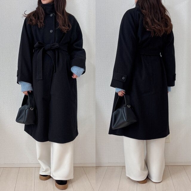 GUコージーメルトンバルマカーンコートのスタンドカラーコーデ