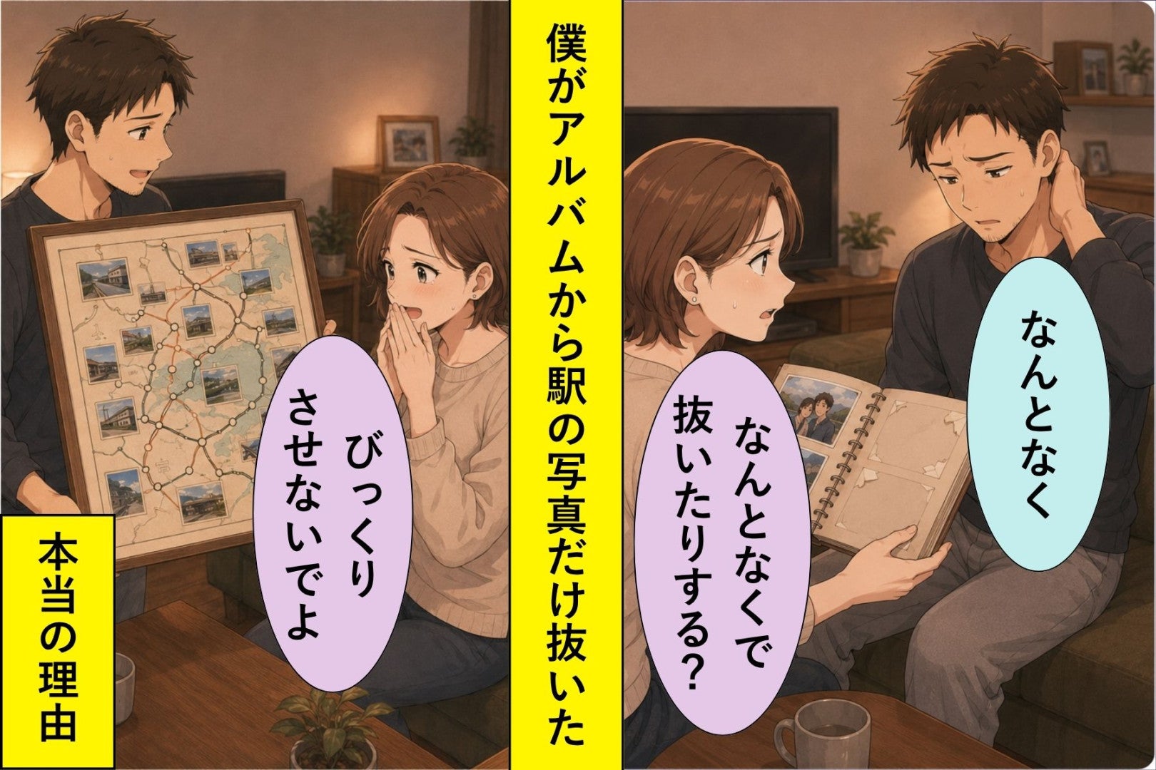 アルバムの駅の写真を抜いたのは僕でした。言えない理由のせいで、彼女を不安にさせていた数週間