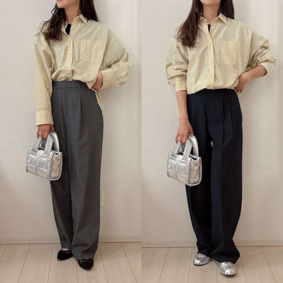 ユニクロGUタックワイドパンツ比較　オーバーサイズシャツ