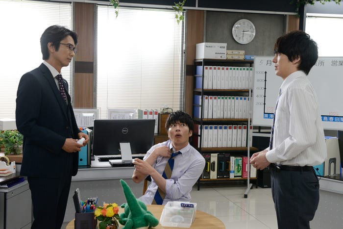 眞島秀和、田中圭、林遣都/「おっさんずラブ」第4話より(C)テレビ朝日