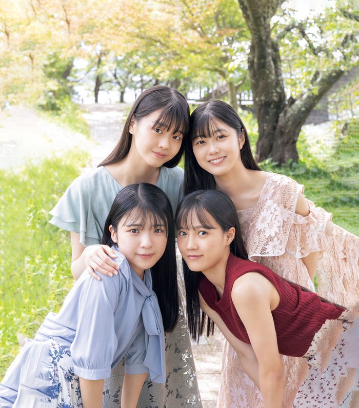 (後列左から)福田真琳、八木栞(前列左から)豫風瑠乃、河西結心/つばきファクトリー(画像提供:小学館)