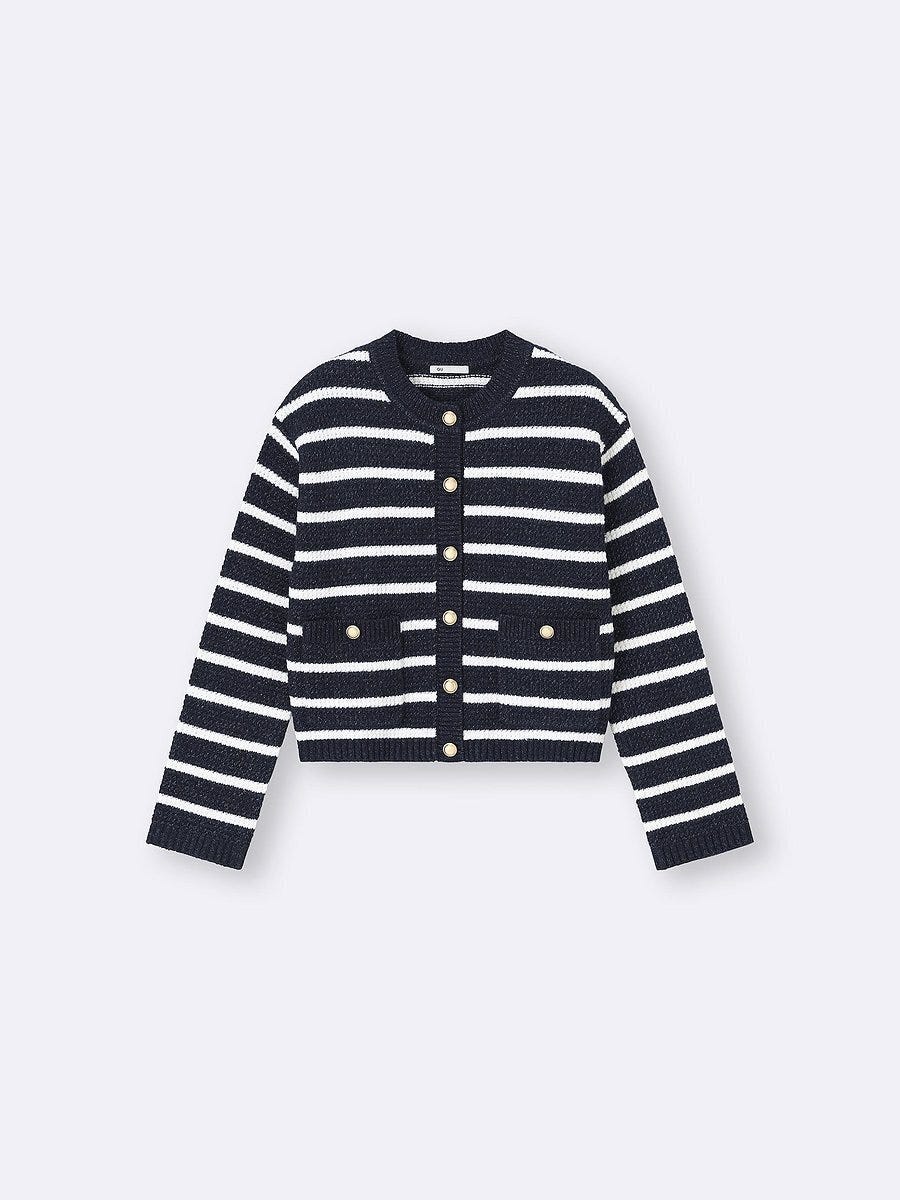 GUのツイーディーニットボーダーカーディガン