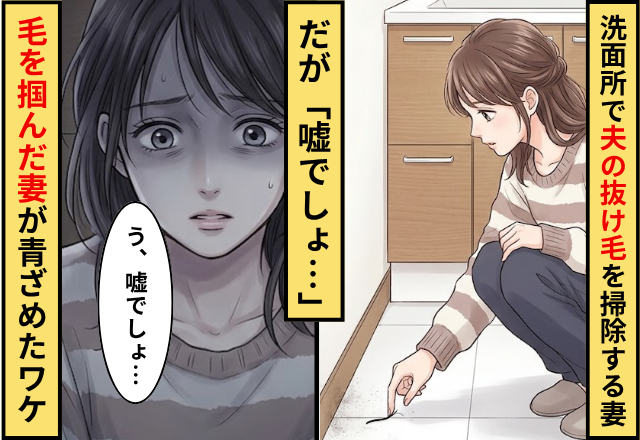 洗面所で夫の抜け毛を掃除する妻。だが「嘘でしょ…」毛を掴んだ妻が青ざめたワケ