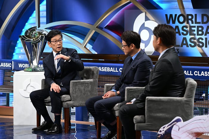 栗山英樹監督、古田敦也、松坂大輔(C)テレビ朝日