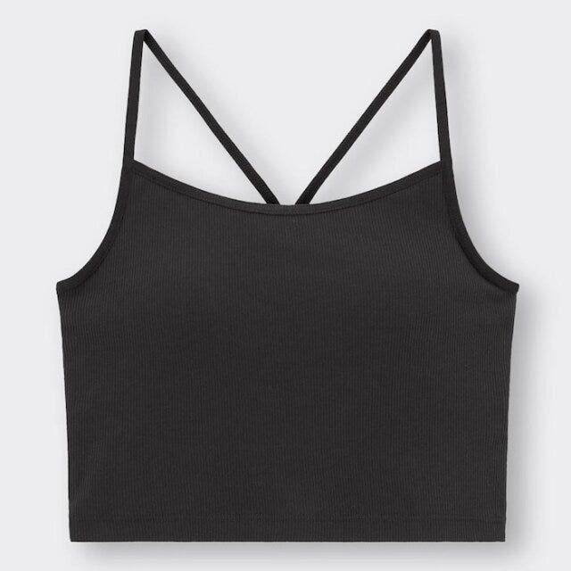 GU　メッシュ×ワイドパンツ　今っぽカジュアル　肌見せ　EccO　イラスト　ブラフィール2WAYクロップドキャミソール