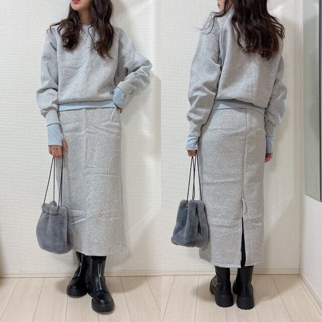 GUウォームスムースクルーネックTのセットアップインナーコーデ