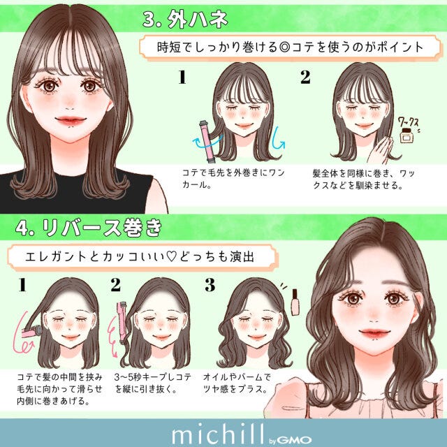 巻き髪スタイル ミディアムヘア 時短 8style kyoko. イラスト 巻き髪スタイル ミディアムヘア 時短 8style kyoko. イラスト 外ハネ リバース巻き