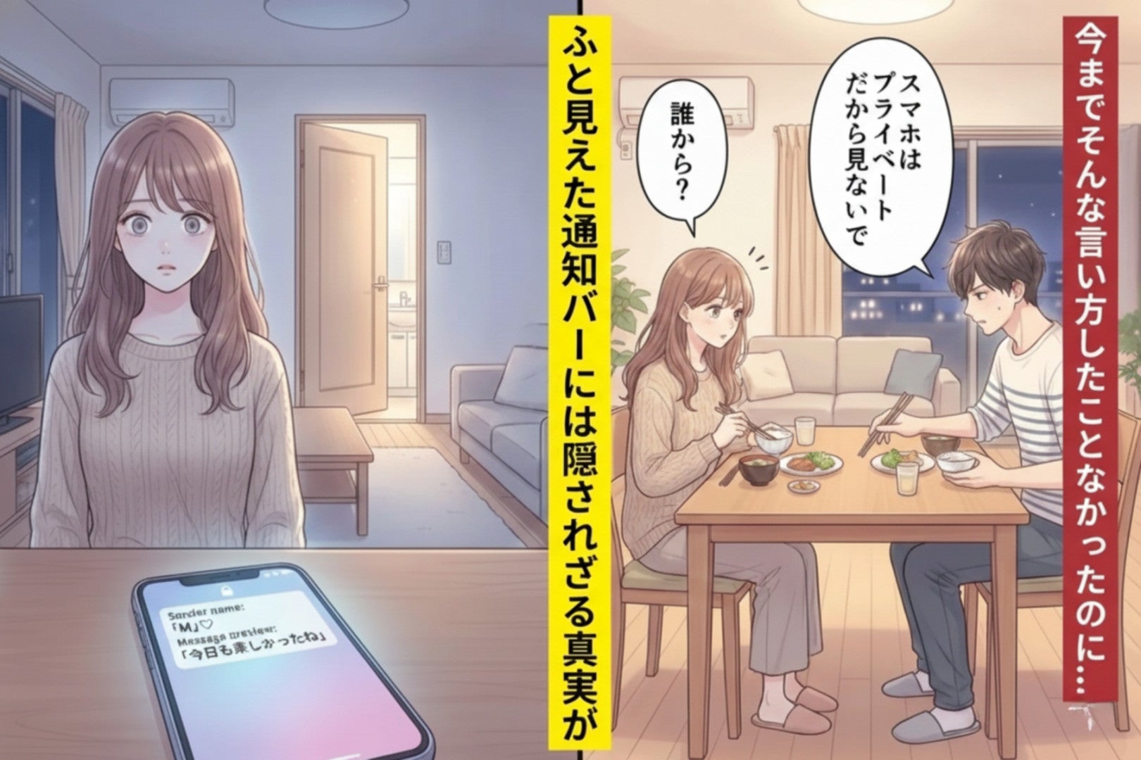 「スマホはプライベートだから見ないで」と言う彼→通知に一瞬映った名前で空気が凍った瞬間