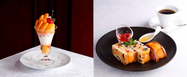 『長崎県大瀬戸地区産 枇杷パフェ』1,980円（税込）、『フルーツサンドウィッチ（枇杷）』　1,630円（税込）／画像提供：資生堂パーラー