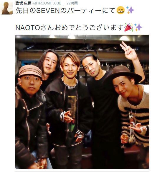 三代目 J Soul Brothersの登坂広臣が、同じく三代目 J Soul BrothersのメンバーであるNAOTOがディレクションするアパレルブランド「SEVEN」のローンチパーティーに駆けつ...