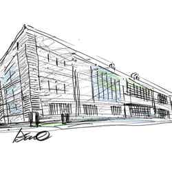 安藤忠雄氏による丸福樓の外観スケッチ(提供画像)