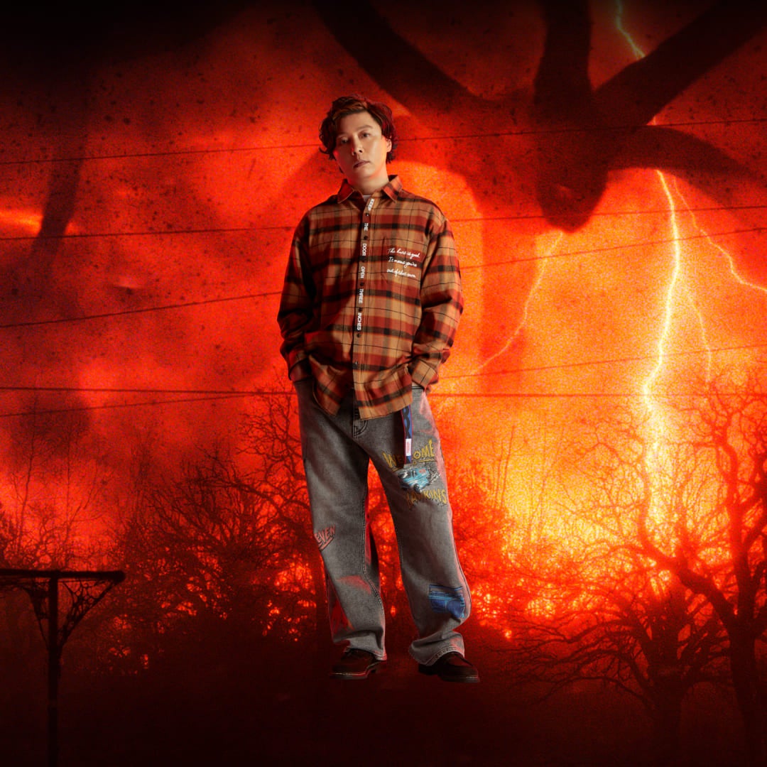 Hopper's LETTER CHECK SHIRT（1色展開）、UPSIDE DOWN JEANS（インディゴブルー／ブラック）（提供写真）