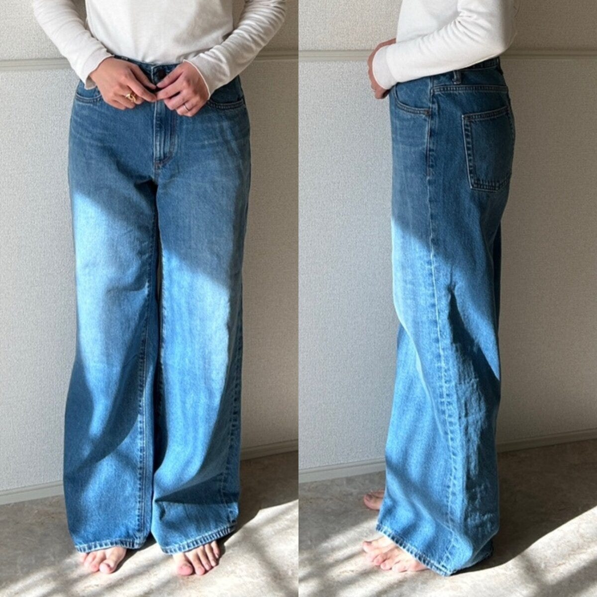GUバギーフレアジーンズ　Mサイズの丈感