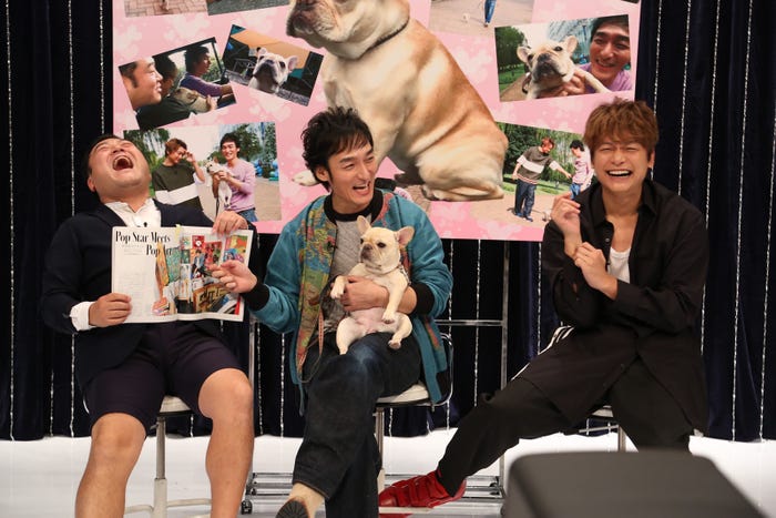 山崎弘也、草なぎ剛&くるみ、香取慎吾(C)フジテレビ