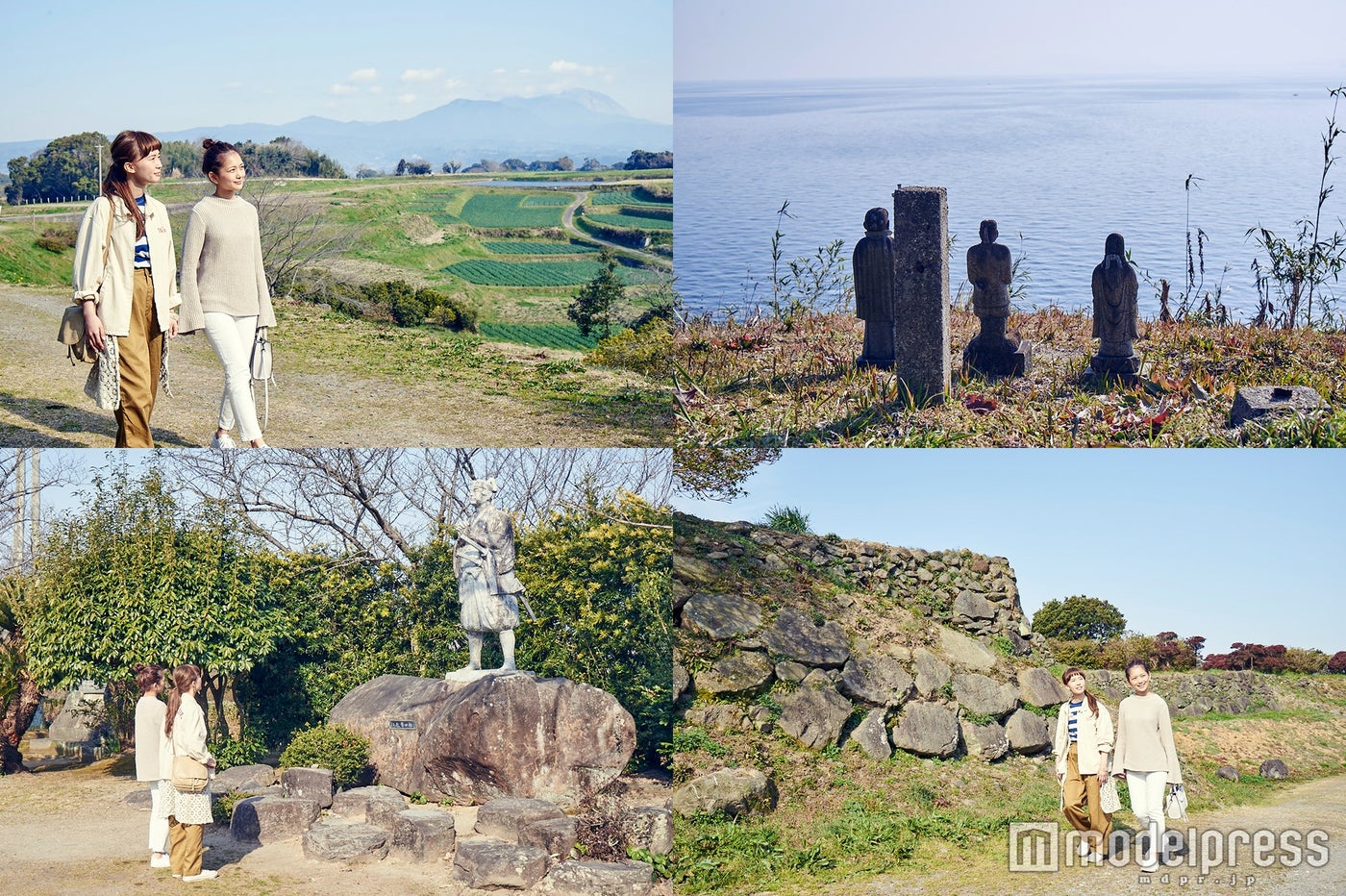 「原城跡」周辺はのどかな風景が広がる（左下）島原の乱を率いた天草四郎の像