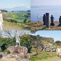 「原城跡」周辺はのどかな風景が広がる(左下)島原の乱を率いた天草四郎の像