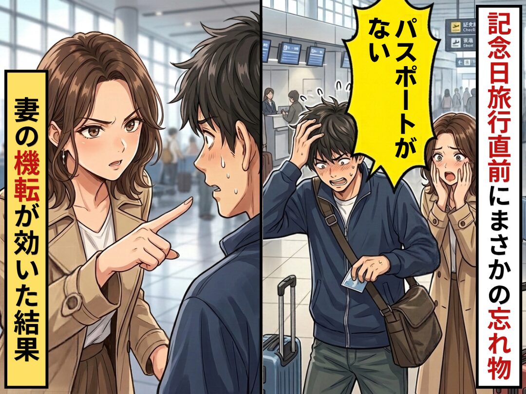 記念日の旅行直前に…夫「パスポートがない」最悪な忘れ物に気づいた！？だが⇒妻の【機転】が効いた結果