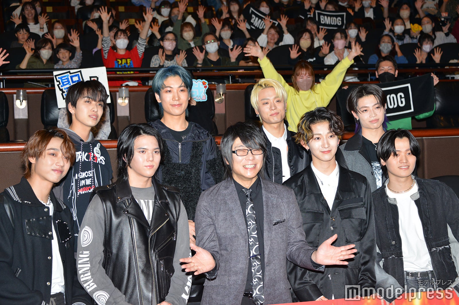 （上段左から）EIKI、HAYATO、TAKUTO、RYUKI（下段左から）SEITO、RAN、森川智之、NAOYA、KAIRYU（C）モデルプレス