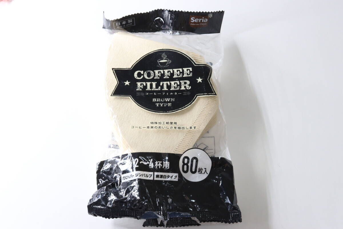 セリアの無漂白タイプの大容量のコーヒーフィルターのパッケージ