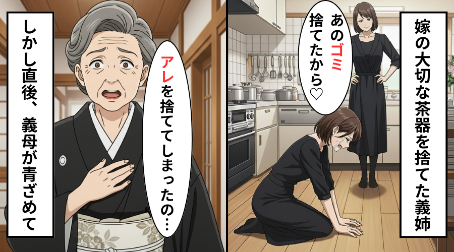 「あのゴミ捨てといたから」嫁の茶器を処分した義姉！だが「あれを捨てたの…」突如義母の顔が青ざめ…義姉「え？」
