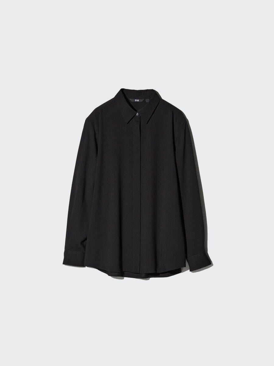 レーヨンブラウス 2026春ユニクロ大人女性おすすめ黒レーヨンブラウス