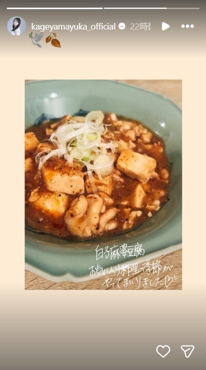 影山優佳Instagramストーリーズより