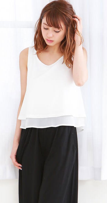 フェイクレイヤードシフォン切替ワイドオールインワン「神戸レタス」3490円（税込）