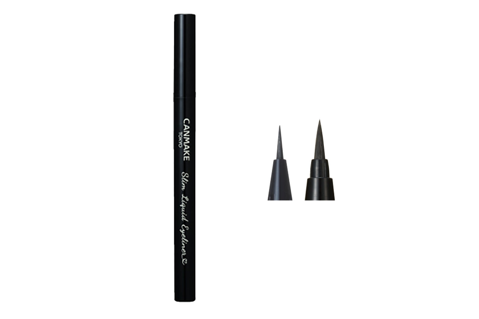 筆先／（左から）2020年12月14日に登場する「スリムリキッドアイライナー　01 ブラック」、「ラスティングリキッドライナー」比較（画像提供：株式会社井田ラボラトリーズ）