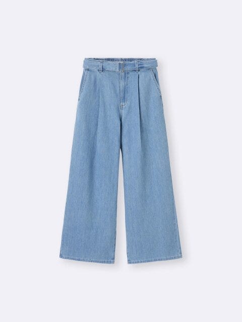 GU ライトデニムベルテッドワイドパンツ GUのライトデニムベルテッドワイドパンツ