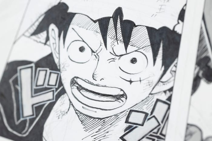 尾⽥栄⼀郎『ONE PIECE』1000話の原画(C)Eiichiro Oda / Shueisha Inc. All rights reserved. Photograph by Naoki Honjo