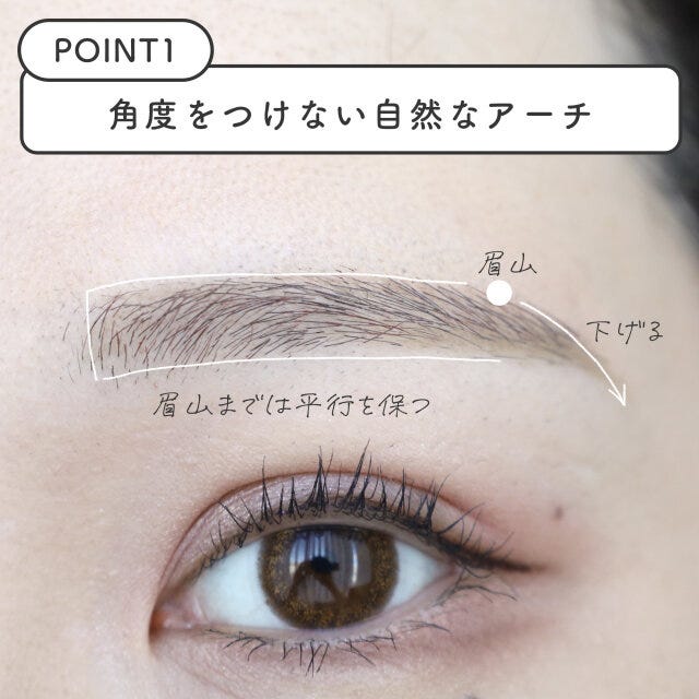 令和眉は角度をつけない自然なアーチ眉にする