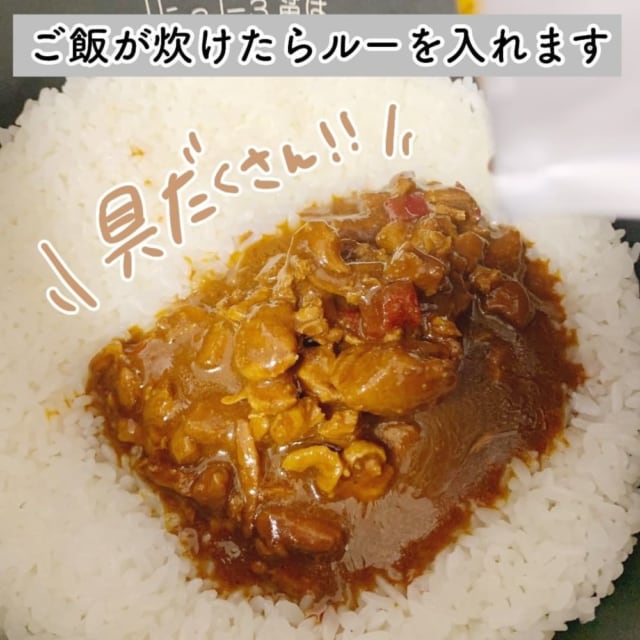 炊きたてのご飯の上にカレー飯