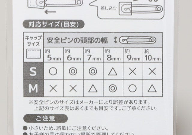 対応サイズ　安全ピンキャップ