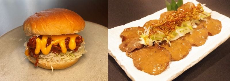 ヤンニョムチキンチーズバーガー＜チキンバーガースタンドpollo＞焦がしネギとまみれた牛たん塩＜たん屋十兵衛＞／画像提供：AATJ