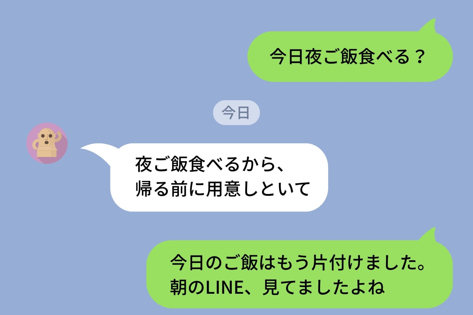 朝に「今日夜ご飯食べる？」と送った私→夜中０時過ぎにまさかの「用意しといて」