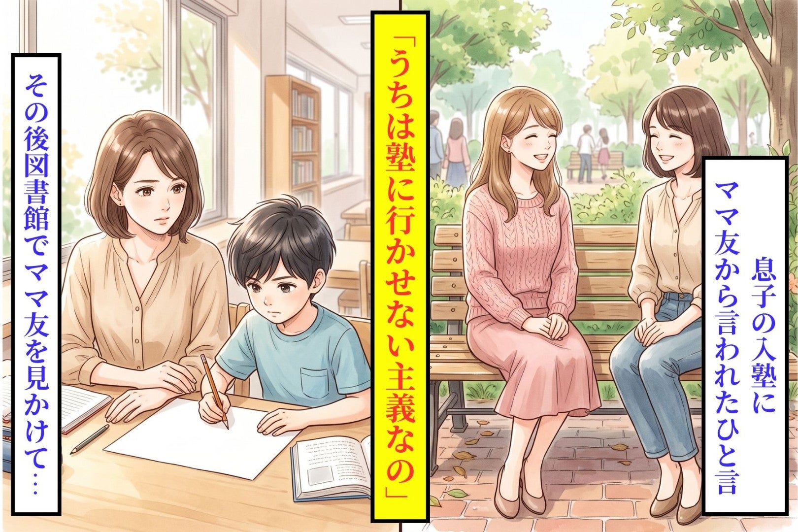 「うちは塾に行かせない主義なの」と言うママ友→図書館で毎週会う親子の姿に、見方が変わった